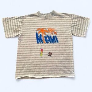 Vintage 1990s Striped Miami Graphic T-Shirt XL